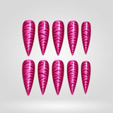 Pink Zebra hot pink zebra cat eye press-on nails in a stiletto shape - zebra, chrome design