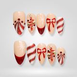 Candy Bow Christmas press-on nails