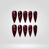 Vampire Night blood rose cat eye press-on nails in a stiletto shape - rose, ghost, vampire design