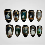 Haunted Portrait 3D ghost press-on nails with hand-painted vintage frames