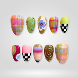 Candy Plaid press-on nails