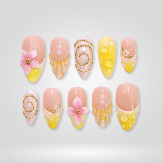 Floral summer press-on nails — Garden Bloom design from NailHandy