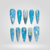 Seaside Bloom handmade 3D press-on nails with starfish and floral designs