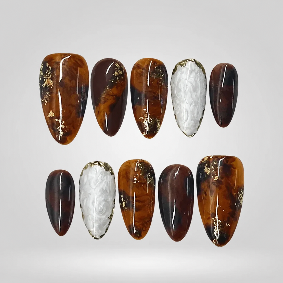 Amber Smoke Marble Gold Press-On Nails