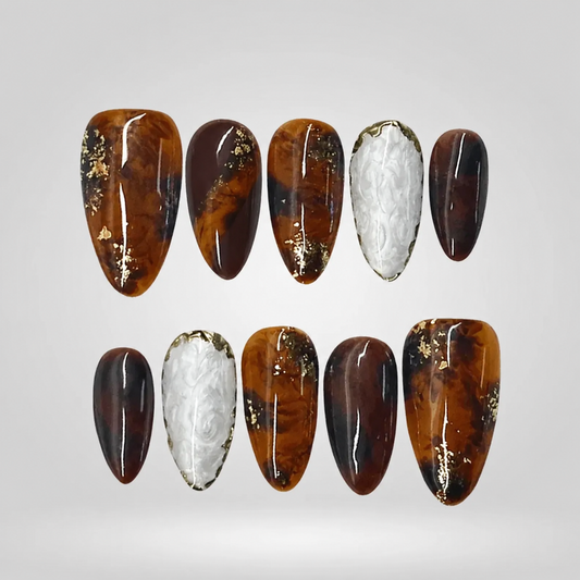Amber Smoke Marble Gold Press-On Nails