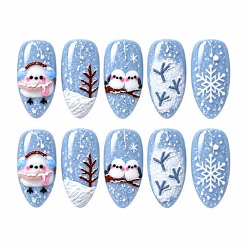 Snow Day Birds Press-On Nails with Winter Scenes