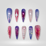 Cosmic Aura gray and silver chrome press-on nails with metallic accents