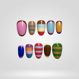 Retro Blanket warm striped press-on nails with cozy tones