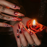 Eternal Night press-on nails — dark red and black gothic design