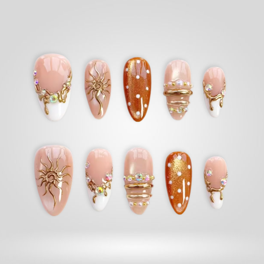 Golden Bloom press-on nails