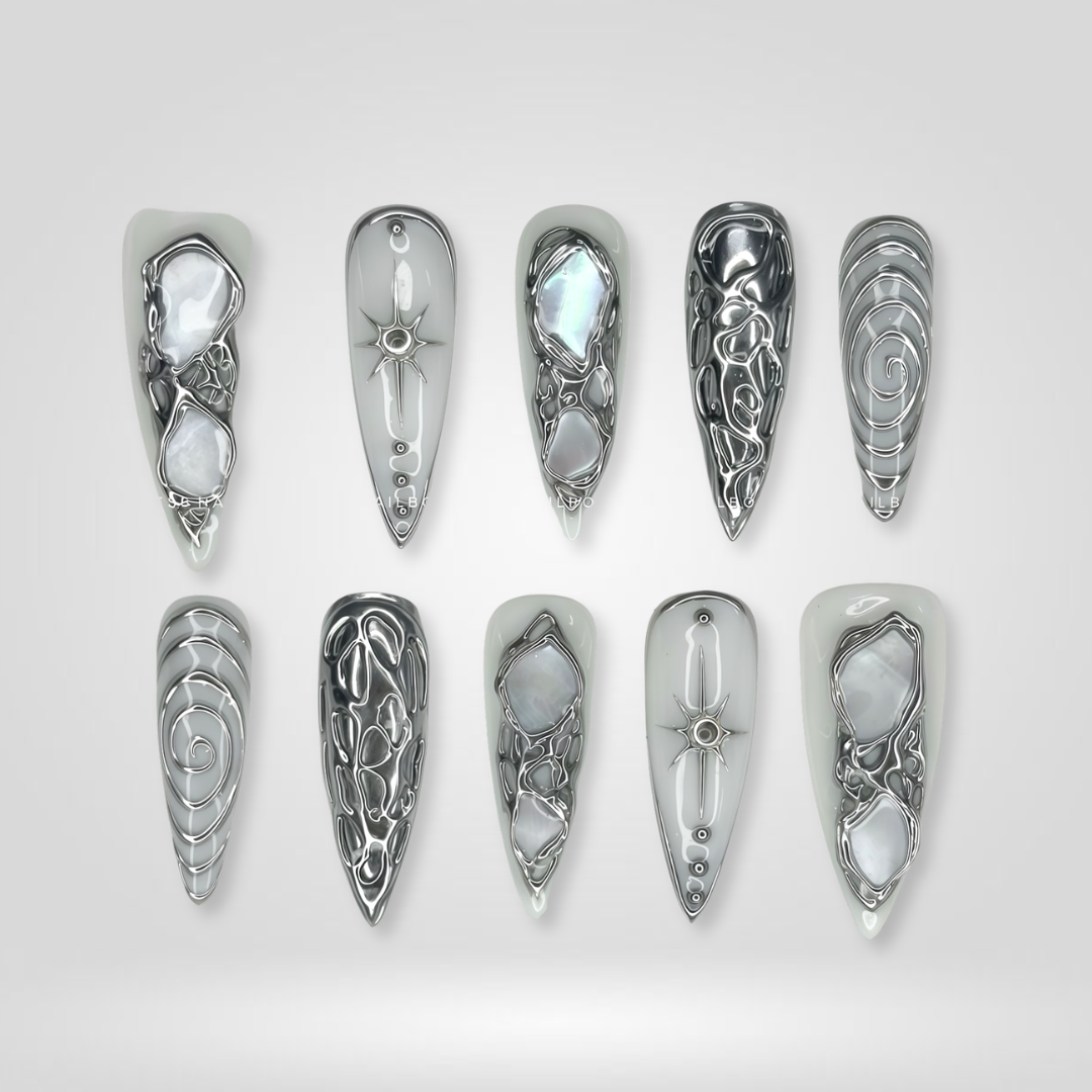 Metallic Bloom press-on nails