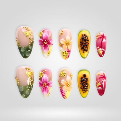 Papaya Palm press-on nails