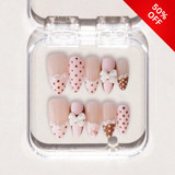 Soft Romance 3D bow press-on nails with polka dot details