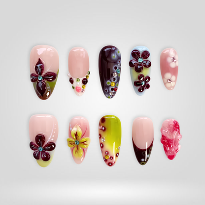 Plum Daisy press-on nails