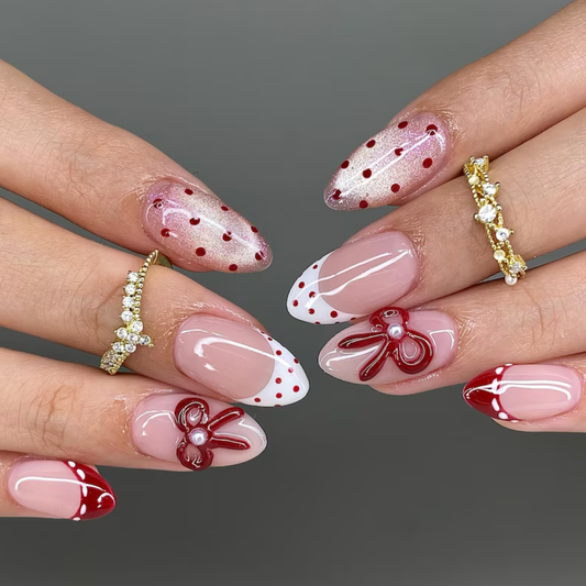 Bow Blush press-on nails