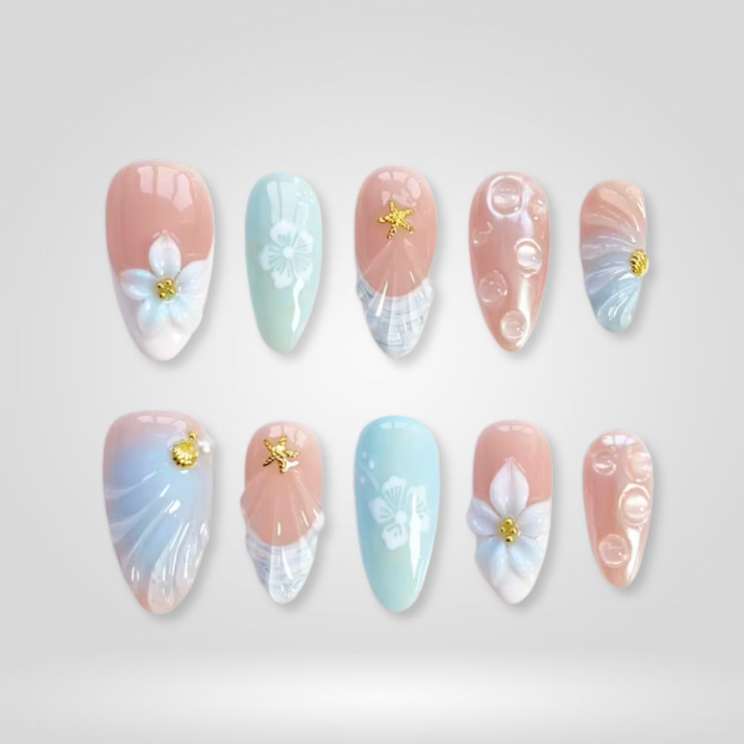 Ocean Shell press-on nails