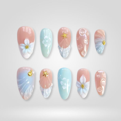 Ocean Shell press-on nails
