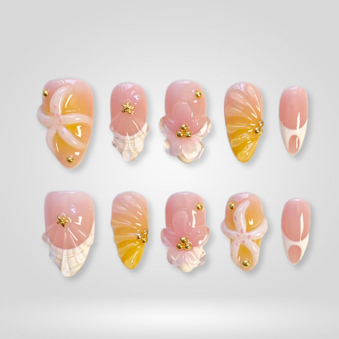 Coral Bloom press-on nails