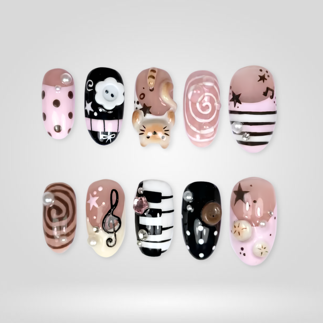 Piano Kitty press-on nails