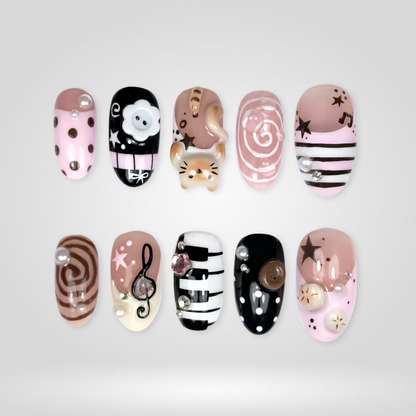 Piano Kitty press-on nails
