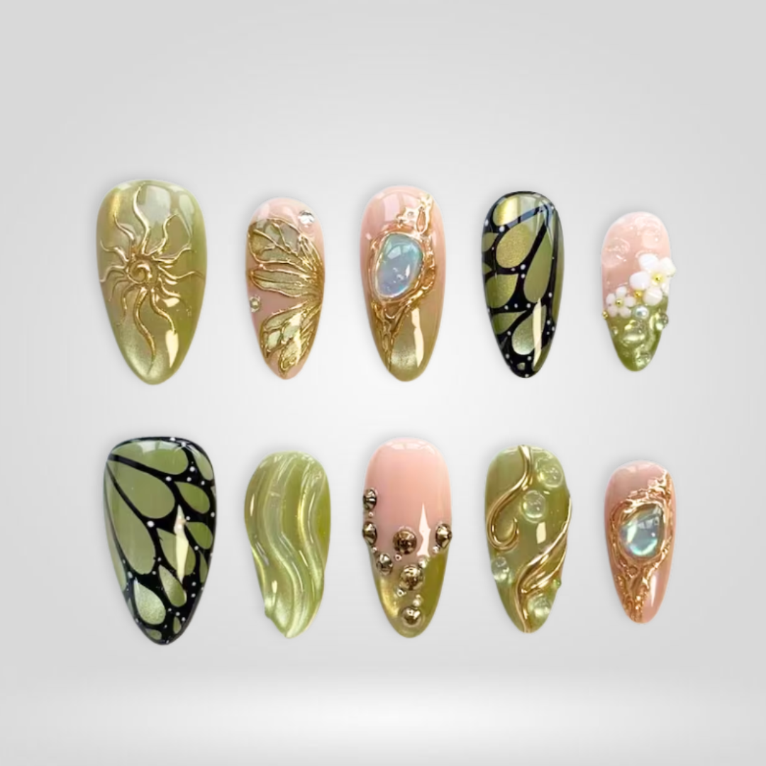 Olive Veil press-on nails