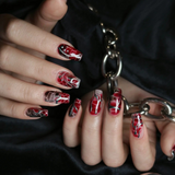 Shadowed Heart gothic press-on nails in dark red and black with heart design