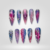 Metallic Flame 3D chrome press-on nails — purple, pink holographic abstract