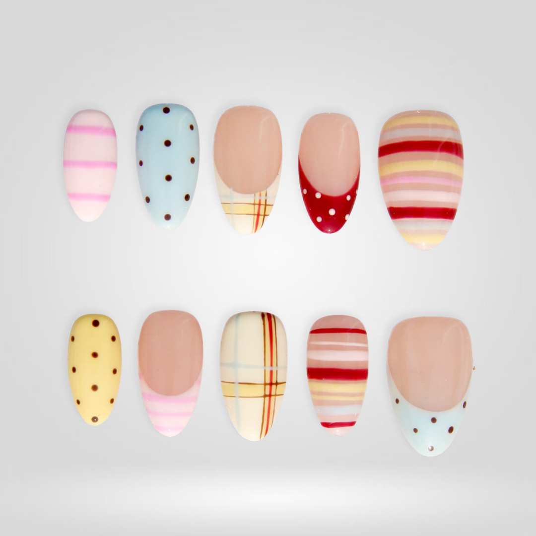 Picnic Stripe press-on nails