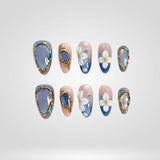 Blue Mirage 3D floral press-on nails with dimensional flowers