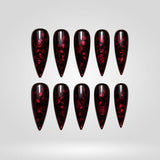 Black Cherry dark cherry rose cat eye press-on nails in a stiletto shape - rose, ombre design
