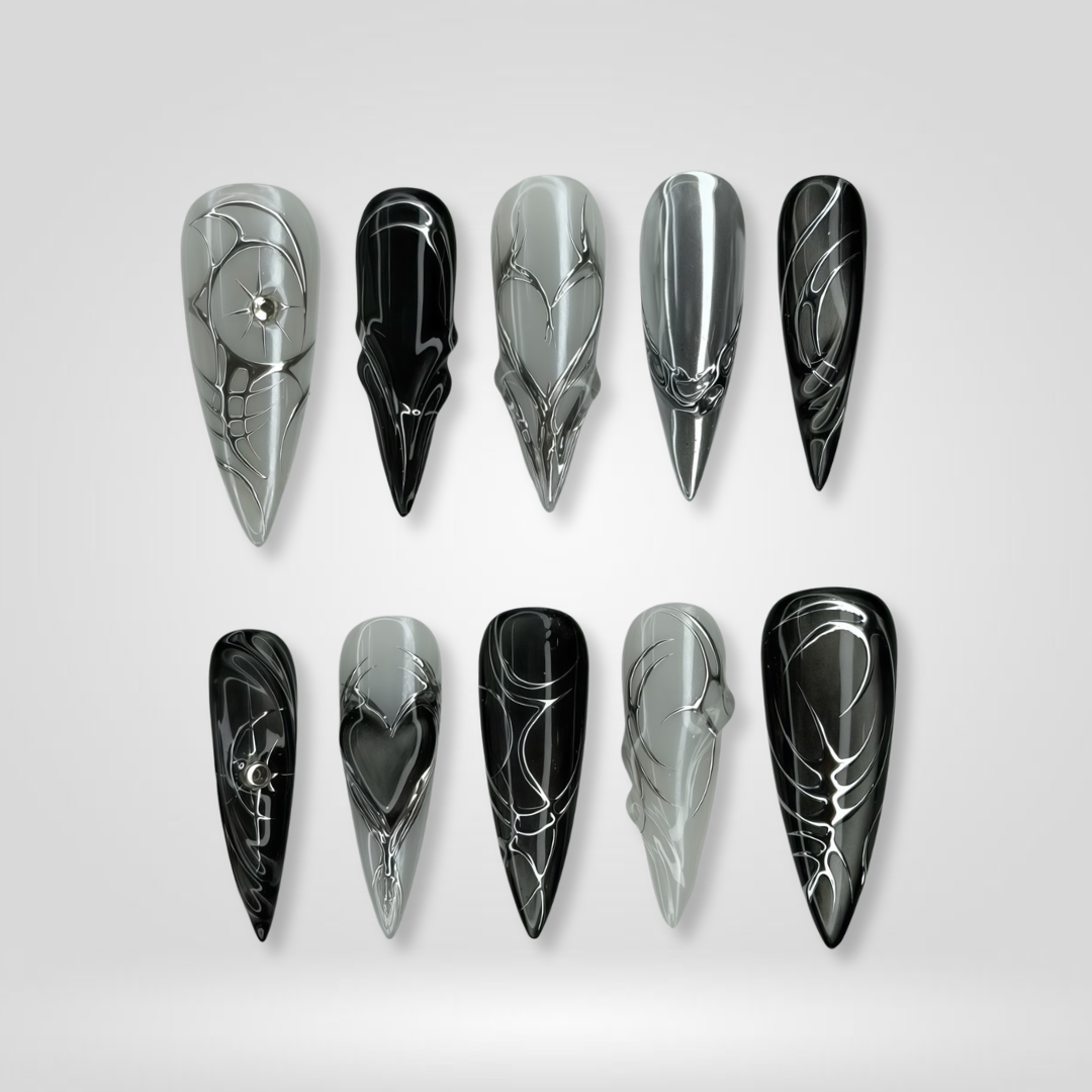 Silver Abyss press-on nails