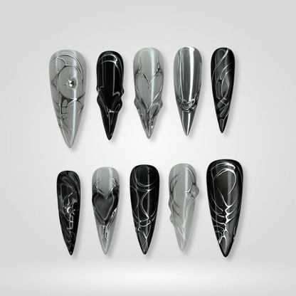 Silver Abyss press-on nails