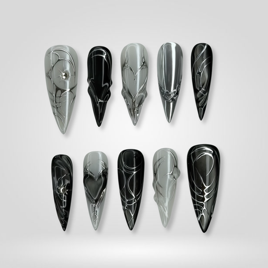 Silver Abyss press-on nails