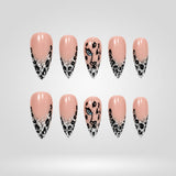 Blush Leopard press-on nails — 3D floral French tips