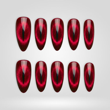 Ruby Eye cat-eye press-on nails with vibrant ruby tone