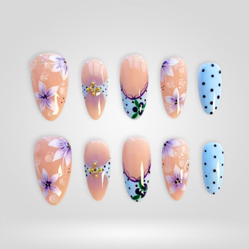 Lilac Bloom 3D floral press-on nails with ombré gradient