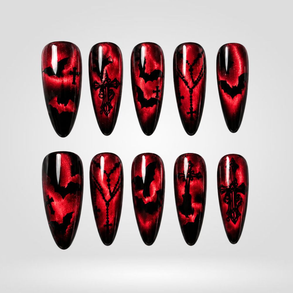 Electric Curse | Blue Bat Cat Eye Halloween Press-On Nails – Stiletto