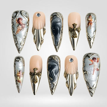 Fallen Angel Gothic Press-On Nails for Dramatic Metallic Style