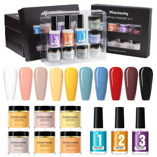 Dip powder kit with base, activator & top coat
