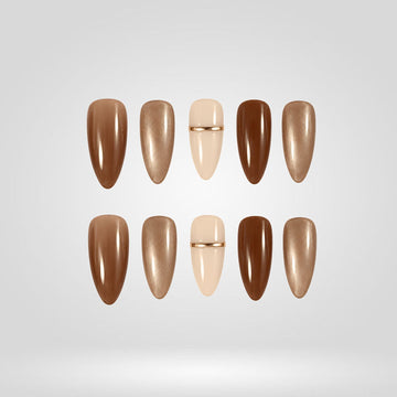 Latte Muse almond press-on nails in nude-brown tones