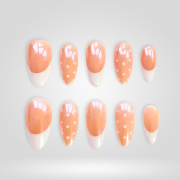 Peach Dot press-on nails with 3D floral details