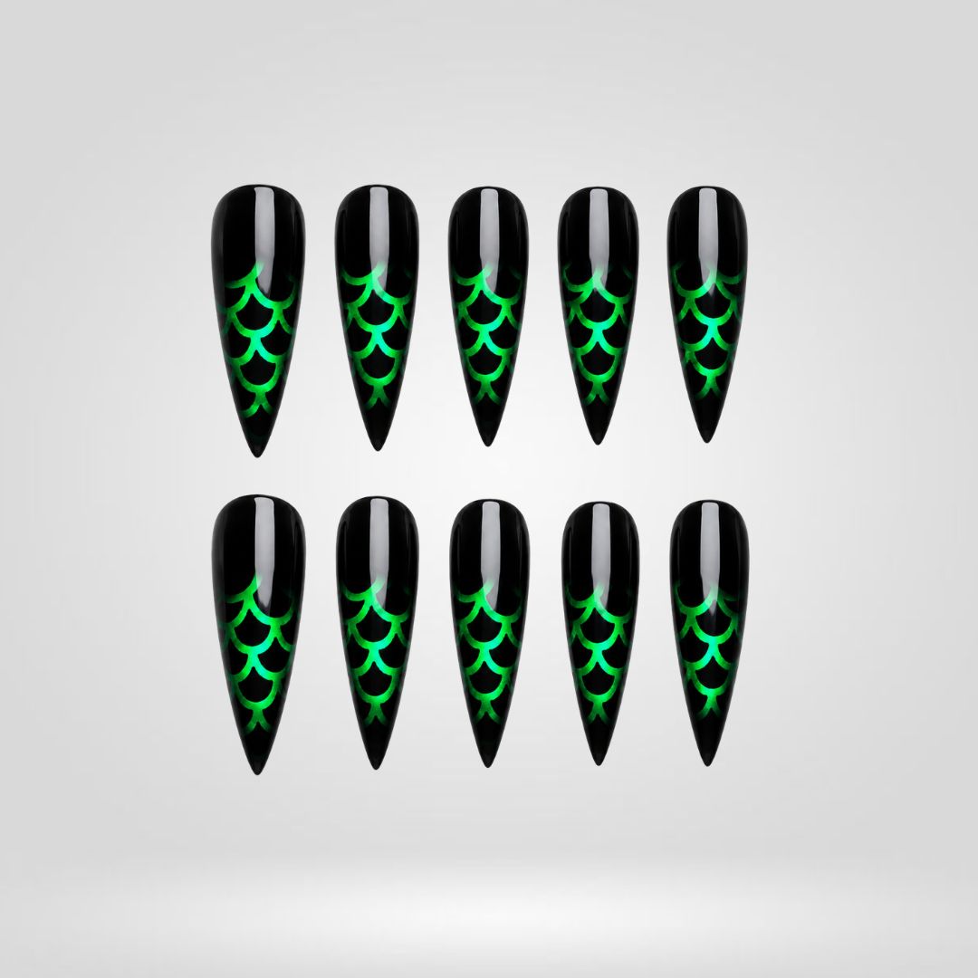 Toxic Phantom cat eye press-on nails - Neon Venom colorway