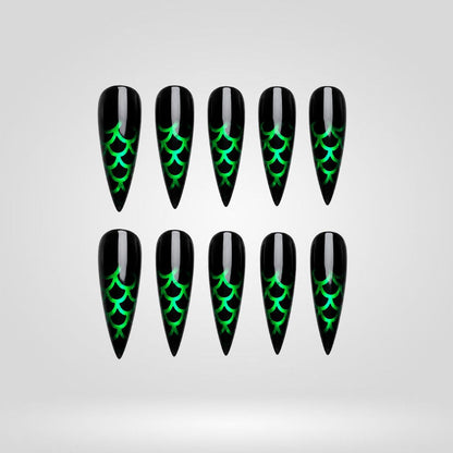 Toxic Phantom cat eye press-on nails - Neon Venom colorway