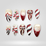 Candy Stripe press-on nails — festive Christmas striped design