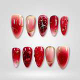 Ruby Kiss 3D almond press-on nails with floral embellishments