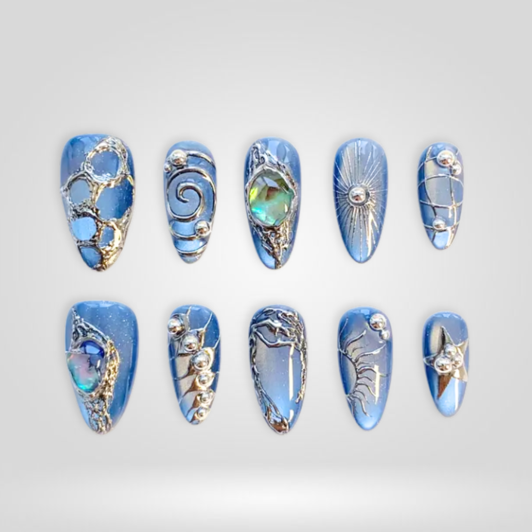 Crystal Wave press-on nails