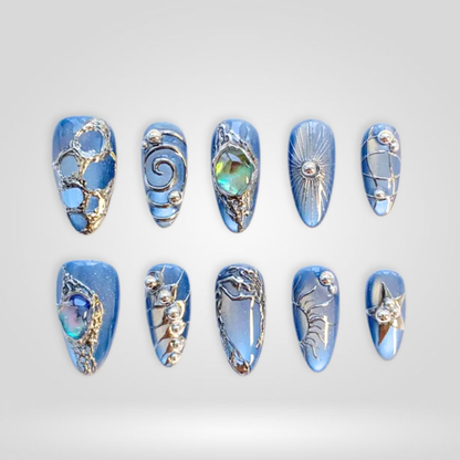 Crystal Wave press-on nails