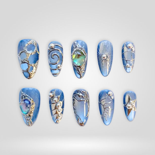 Crystal Wave press-on nails