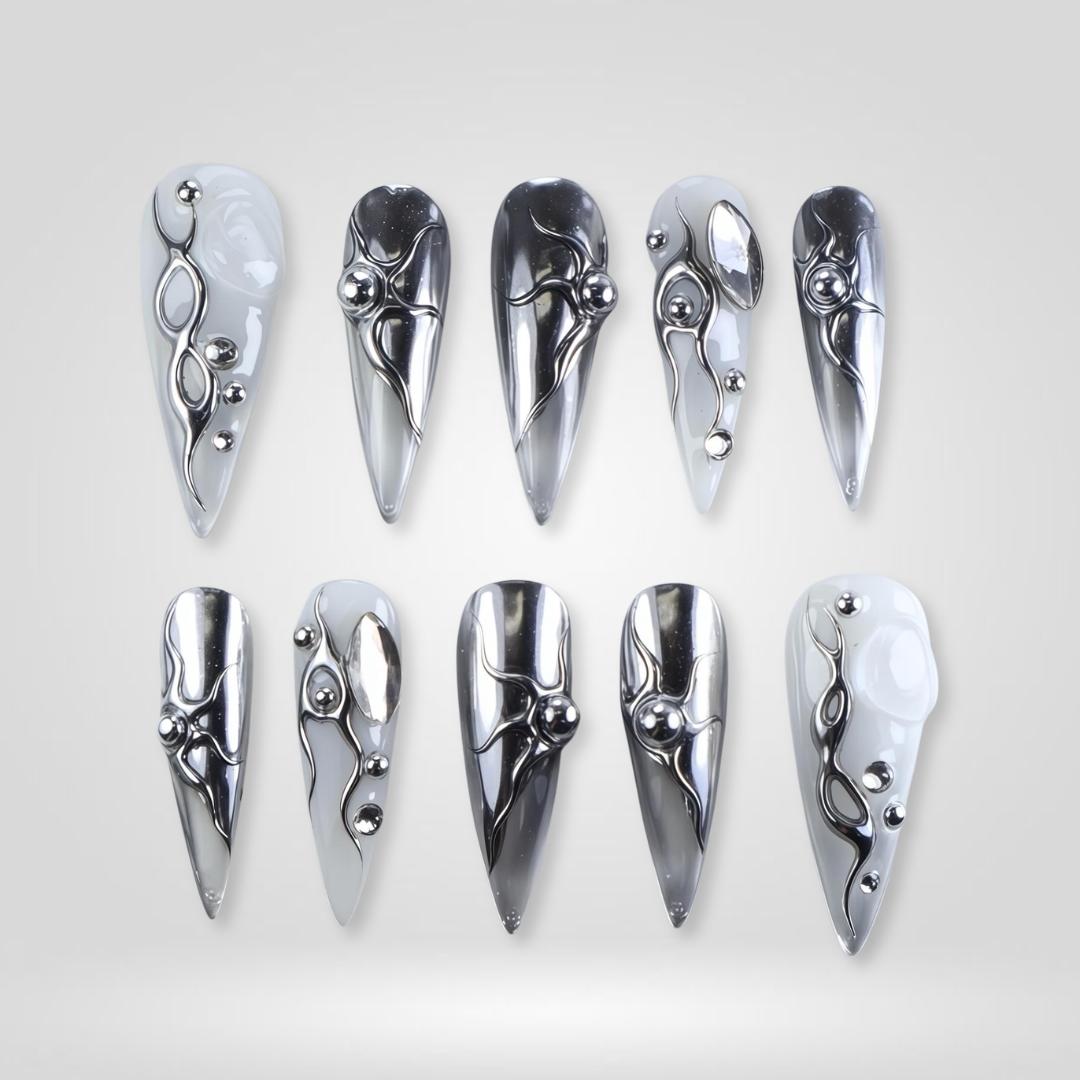 Liquid Silver press-on nails