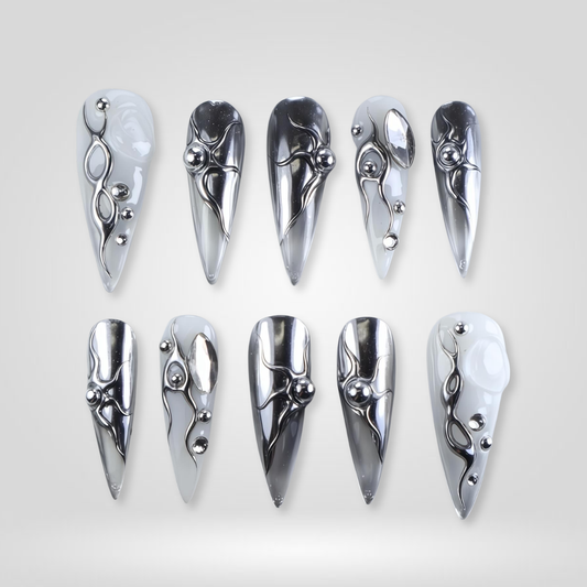 Liquid Silver press-on nails